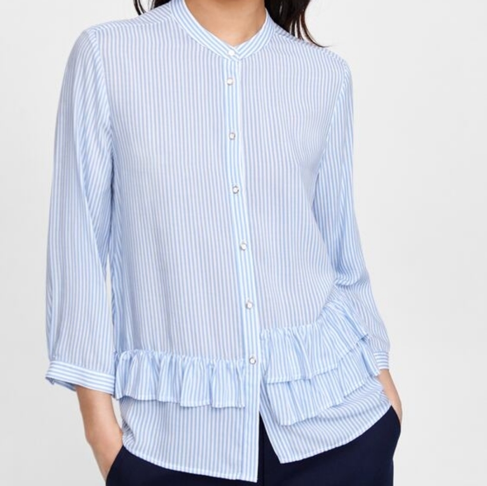 XS Zara Basic Blue Striped Blouse